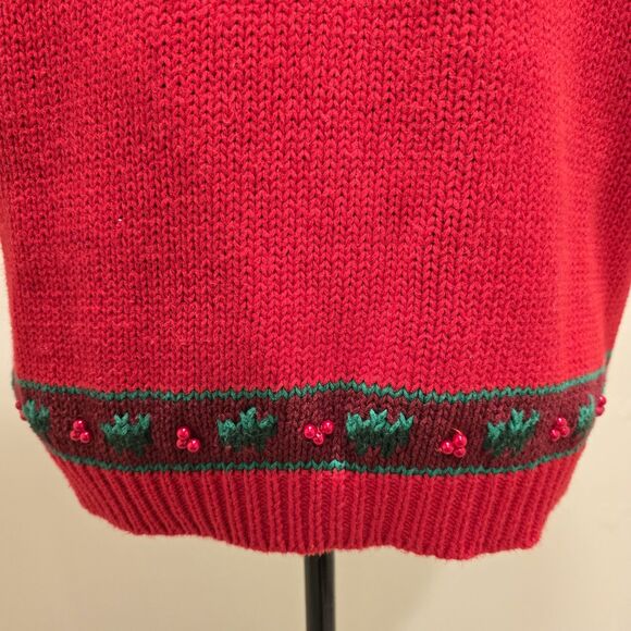Jennifer Moore Petites Ugly Christmas Sweater Vest Women's Medium Red Hand Knit - Picture 9 of 10